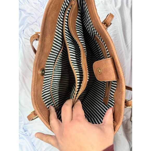 Urban Expressions Brown Faux Leather Tote Bag Large Shoulder Handbag Used - Picture 3 of 3